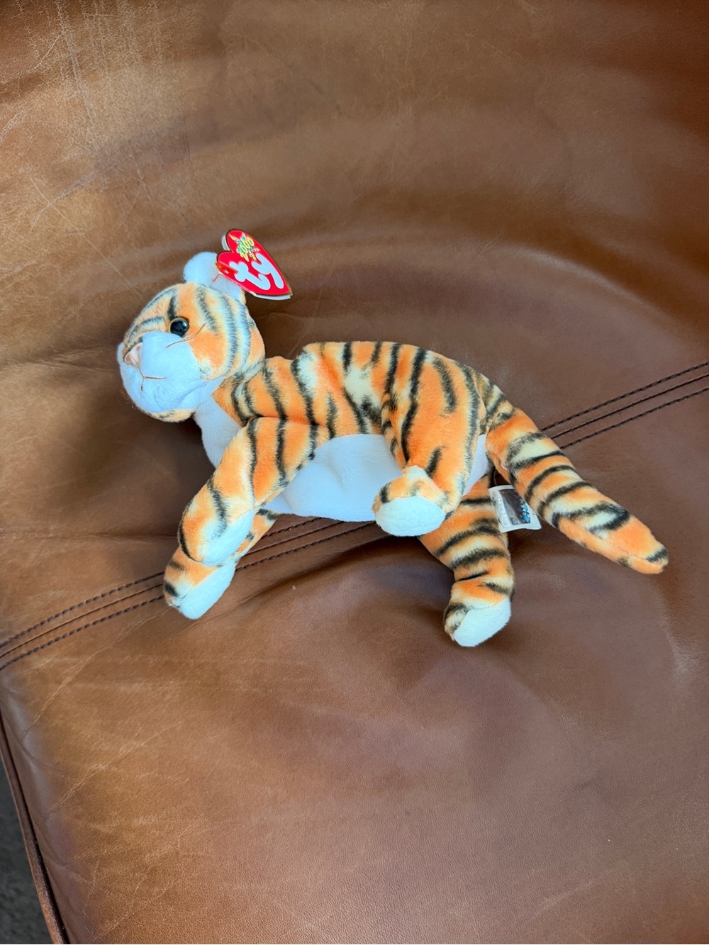 TY NWT India Beanie Baby Tiger Cat Toy - Soft Orange and White Stripe
